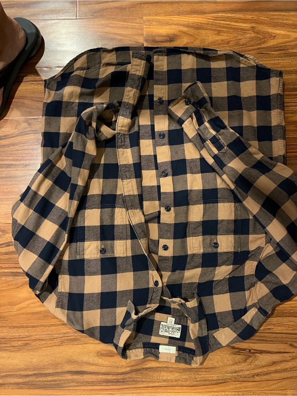J. Crew Men's Navy and Tan Buffalo Check Button-Down Shirt